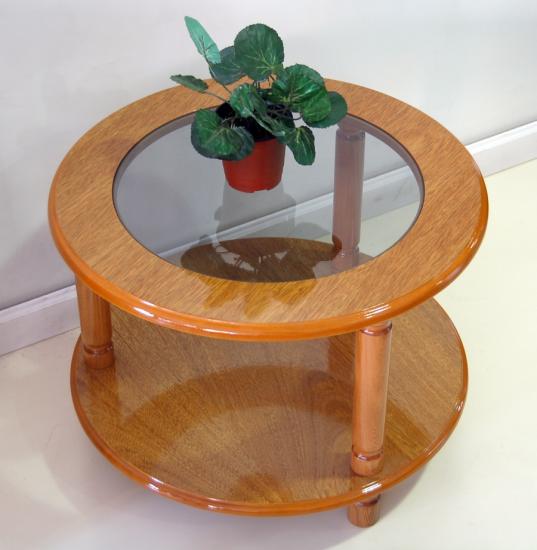 Mesa ratona redonda de madera con vidrio